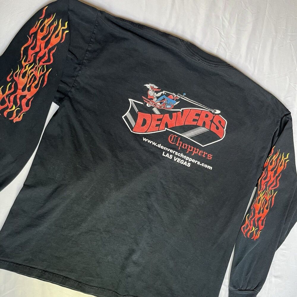 VTG Denver’s Choppers Las Vegas 2XL Long Sleeve Flames T-shirt Black Motorcycle